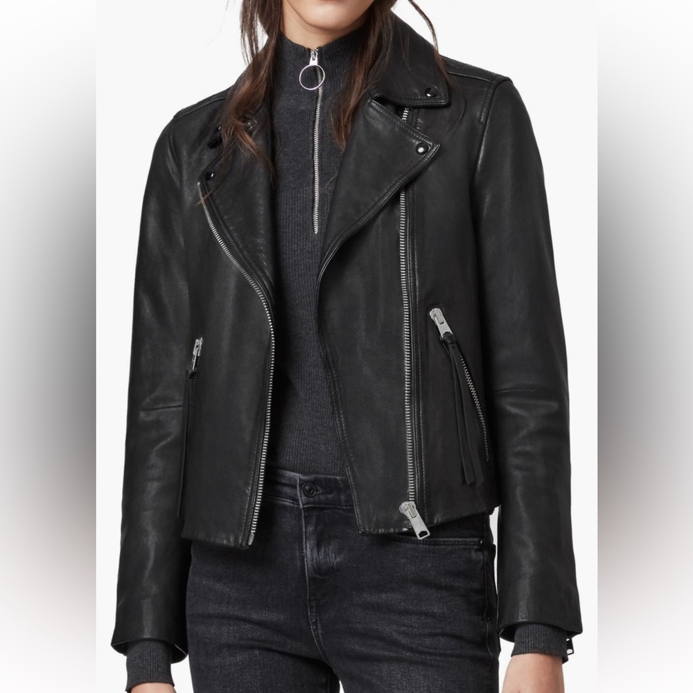NWT. AllSaints Dalby Leather Biker Jacket. Size US 4 / UK 8